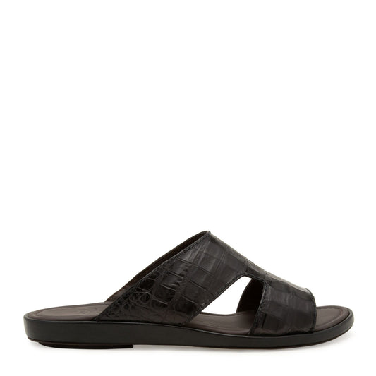 Black prestige croco sandals with croc-embossed leather and open toe design