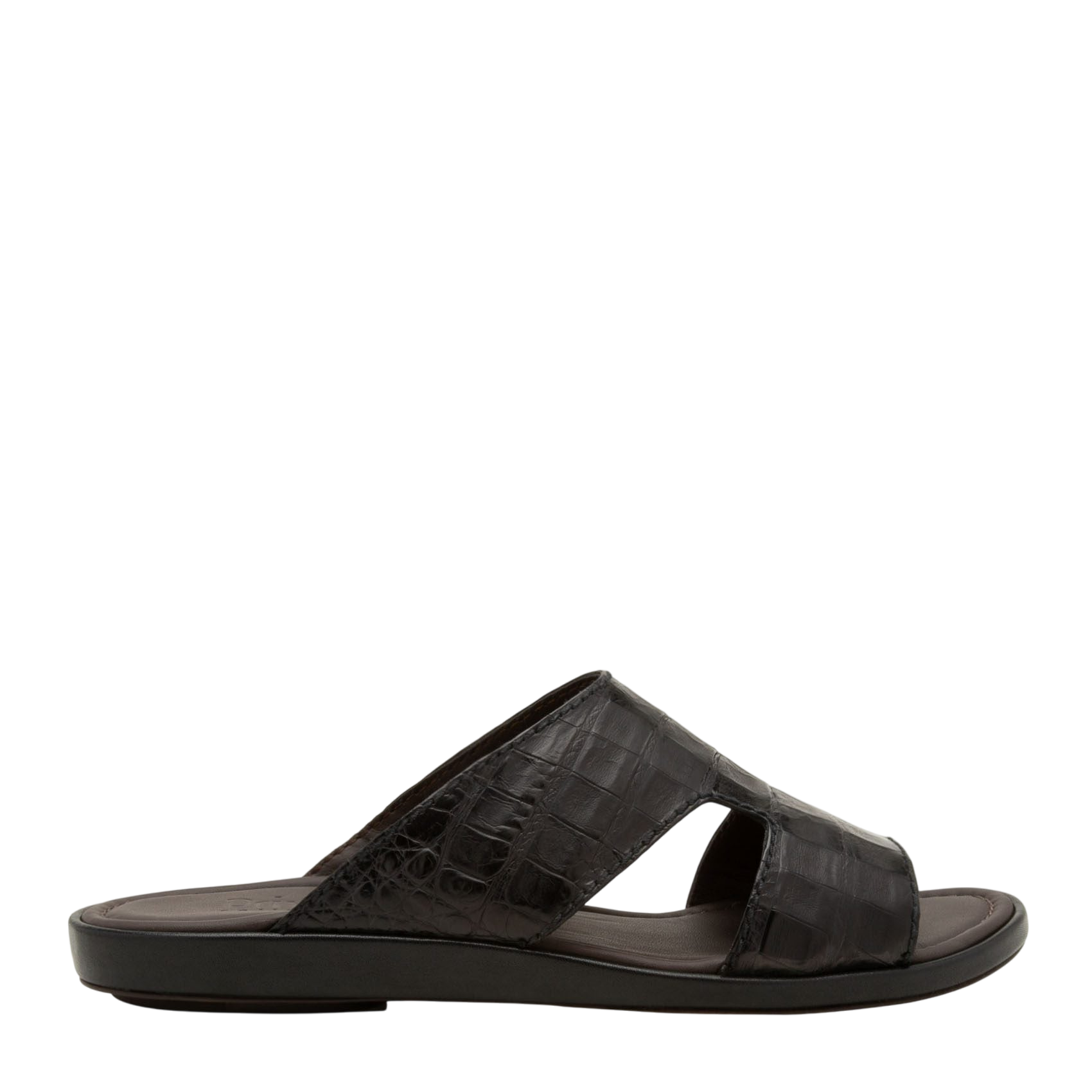 Black prestige croco sandals with croc-embossed leather and open toe design