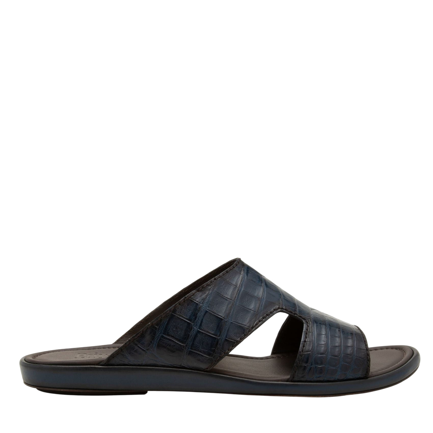 Black prestige croco sandals with textured crocodile pattern and open toe slip-on design