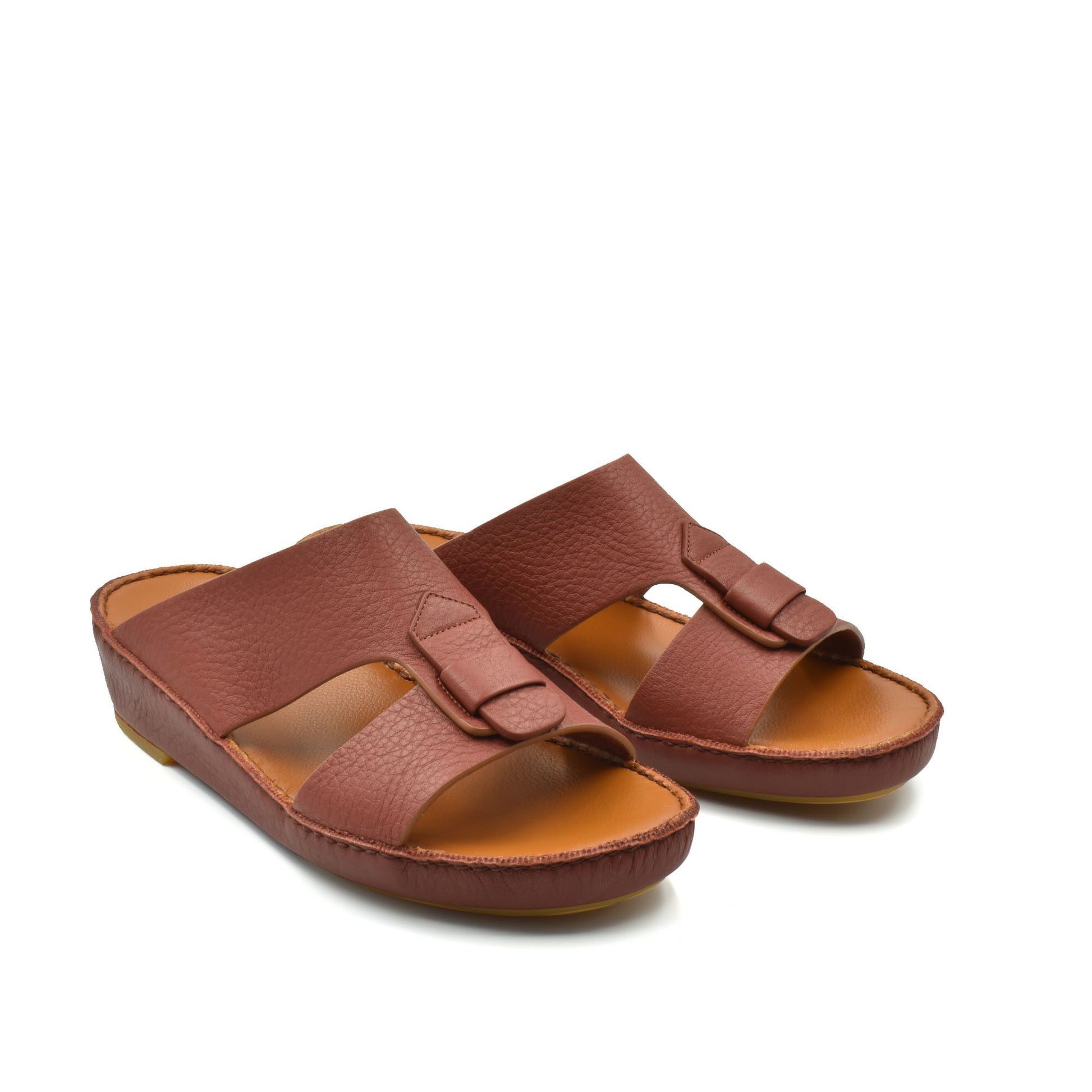 Brown granulato leather footwear open-toe slide sandals with adjustable strap from private collection