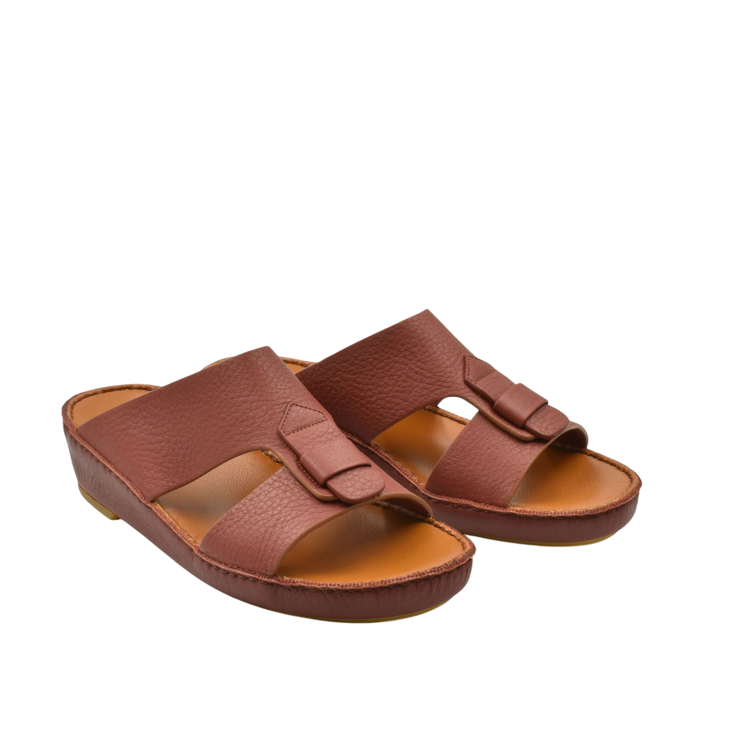 Brown granulato leather footwear open-toe slide sandals with adjustable strap from private collection
