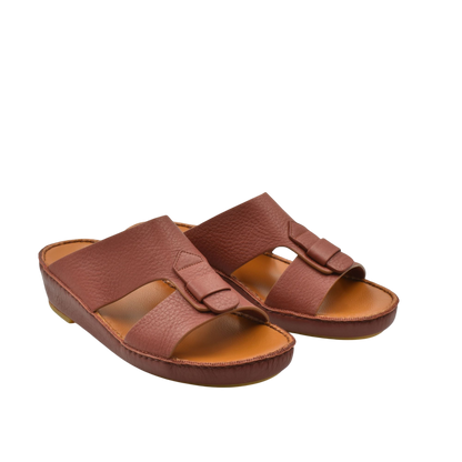 Brown granulato leather footwear open-toe slide sandals with adjustable strap from private collection