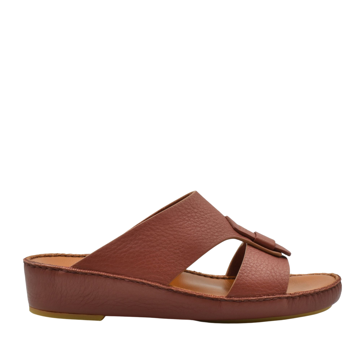 Brown granulato leather footwear slide sandal with cushioned sole from Private Collection