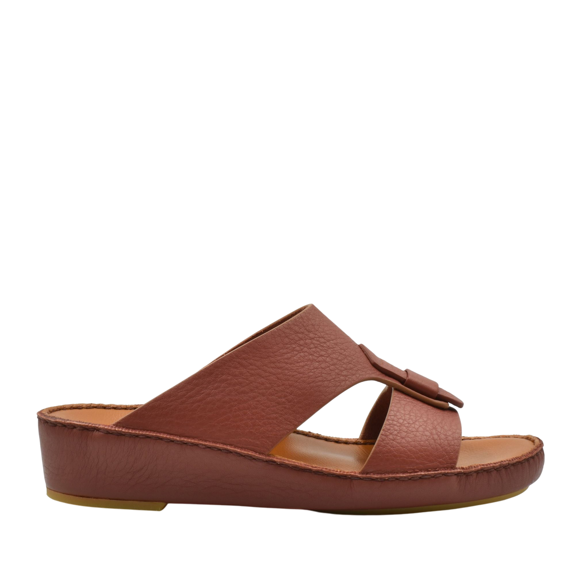Brown granulato leather footwear slide sandal with cushioned sole from Private Collection