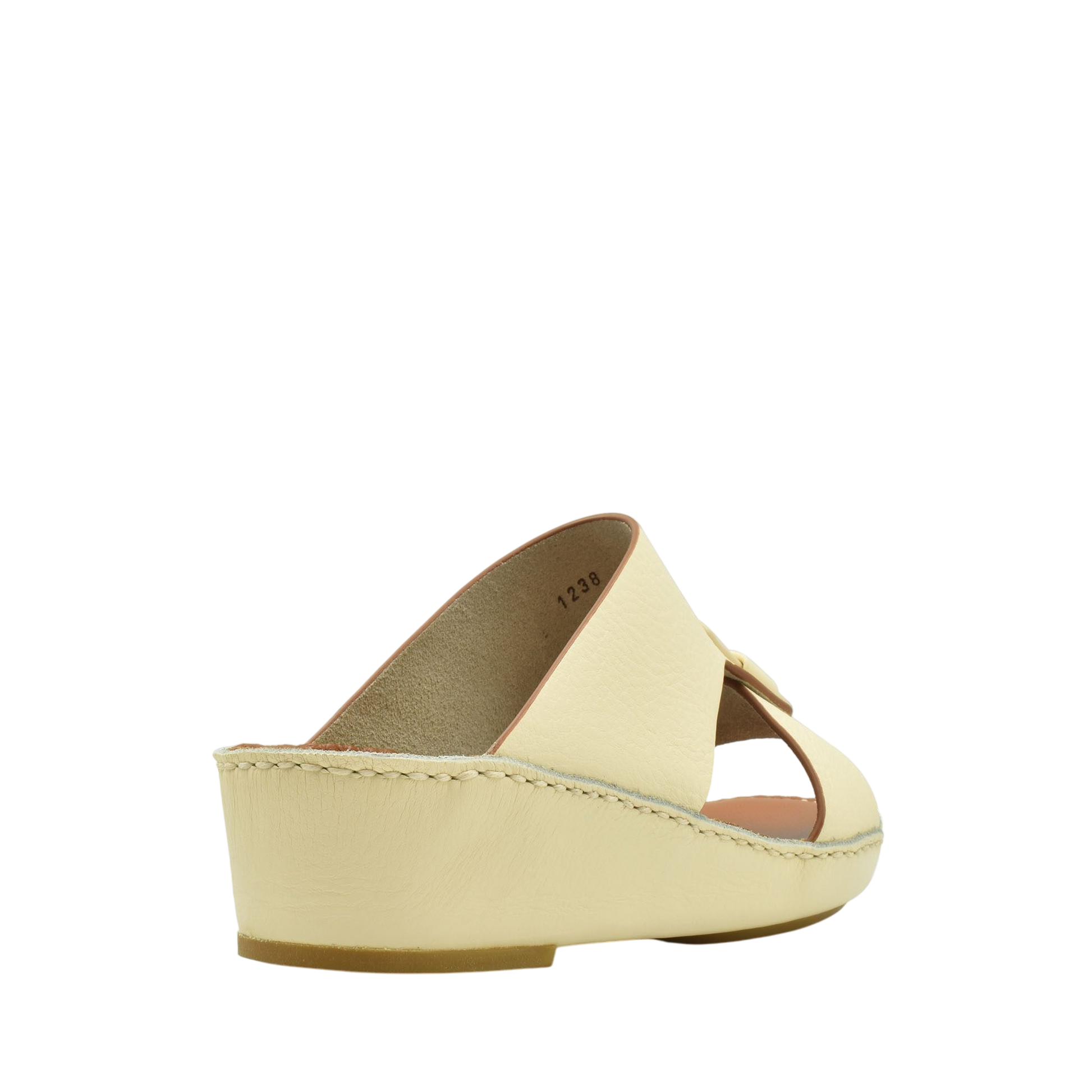 Cream-colored open-toe wedge sandal made of granulato leather footwear from private collection