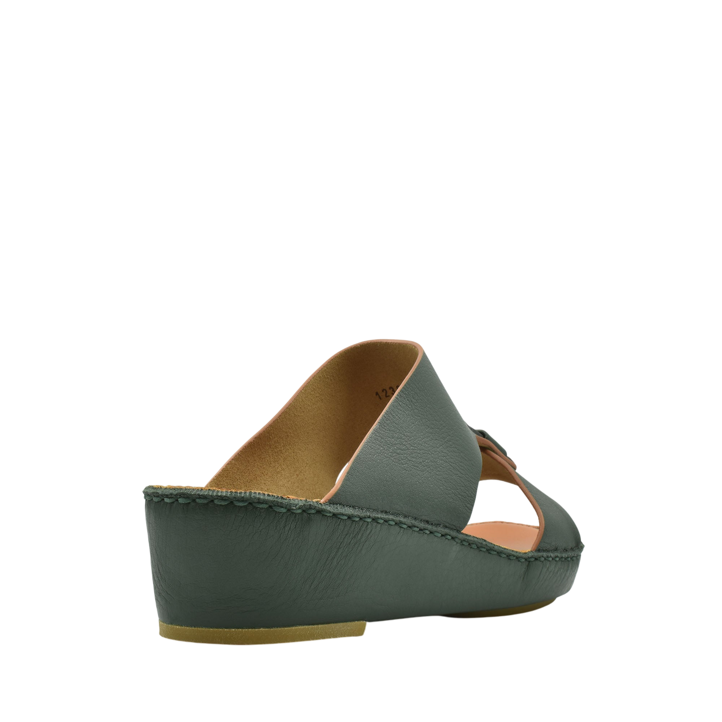 Green granulato leather footwear wedge sandal with open toe and cushioned sole for comfort