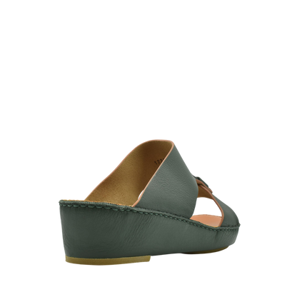 Green granulato leather footwear wedge sandal with open toe and cushioned sole for comfort