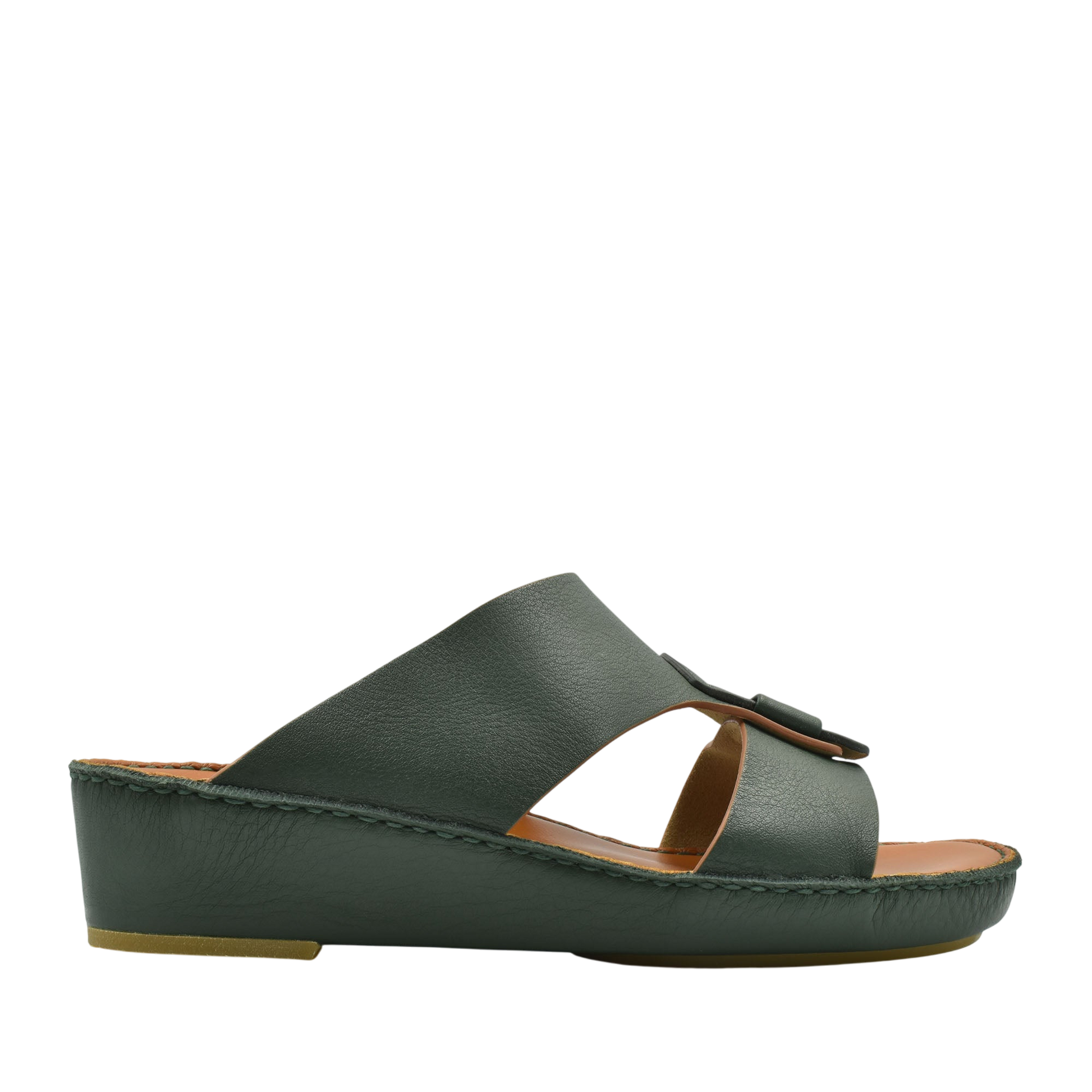 Green granulato leather footwear open-toe wedge sandal with adjustable strap from Private collection