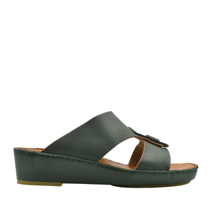 Green granulato leather footwear open-toe wedge sandal with adjustable strap from Private collection