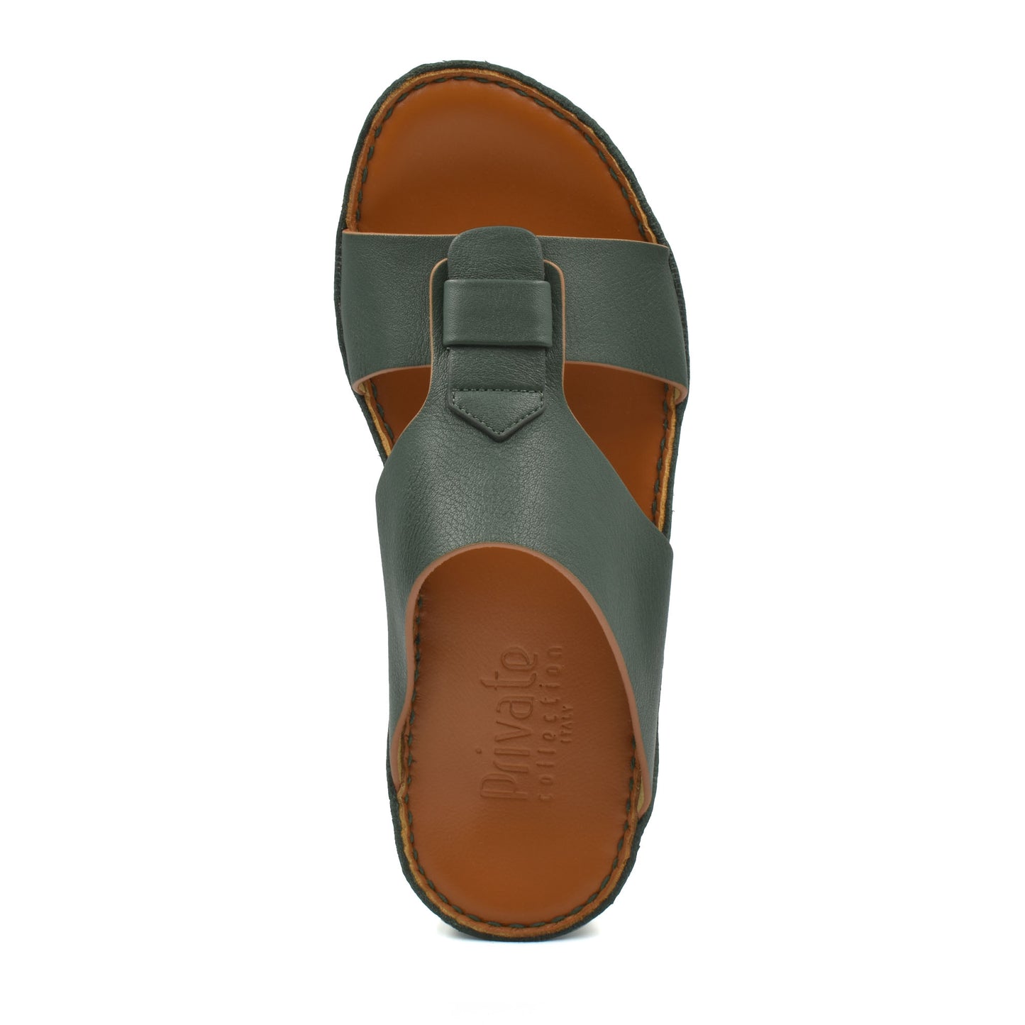 Green granulato leather footwear slide sandal with brown insole from Private Collection