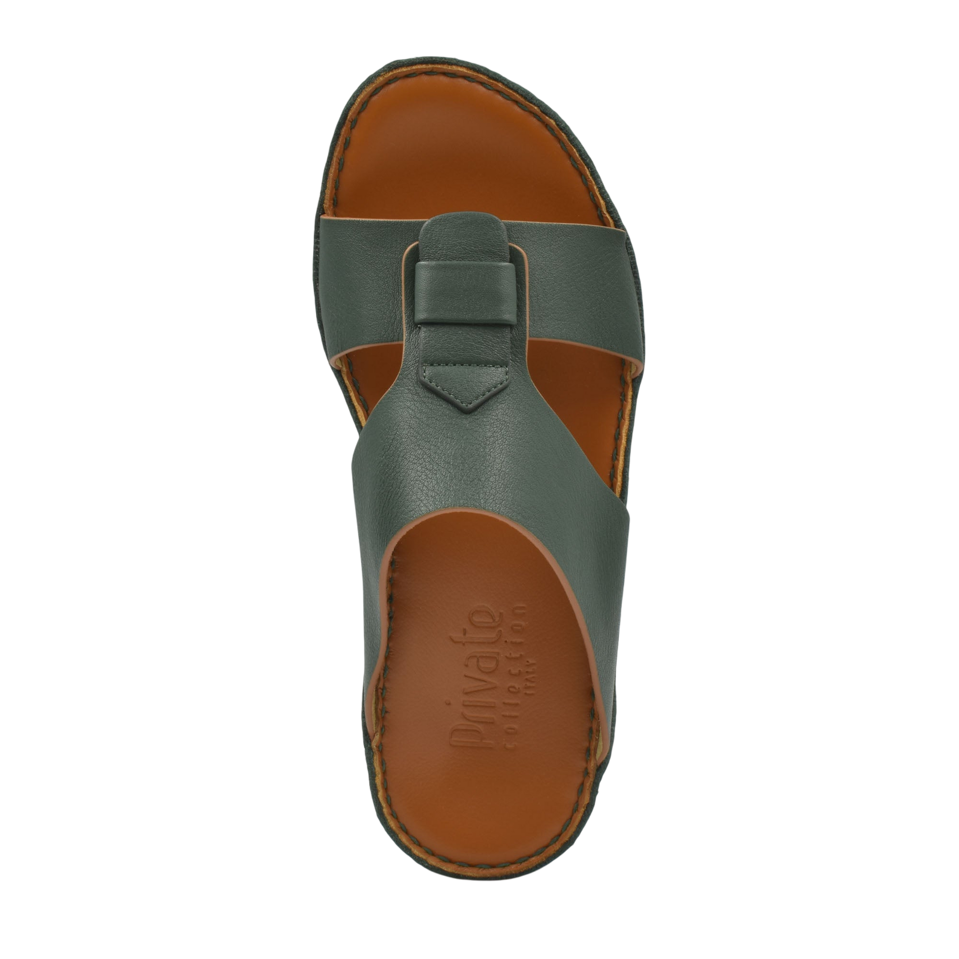 Green granulato leather footwear slide sandal with brown insole from Private Collection