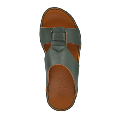 Green granulato leather footwear slide sandal with brown insole from Private Collection