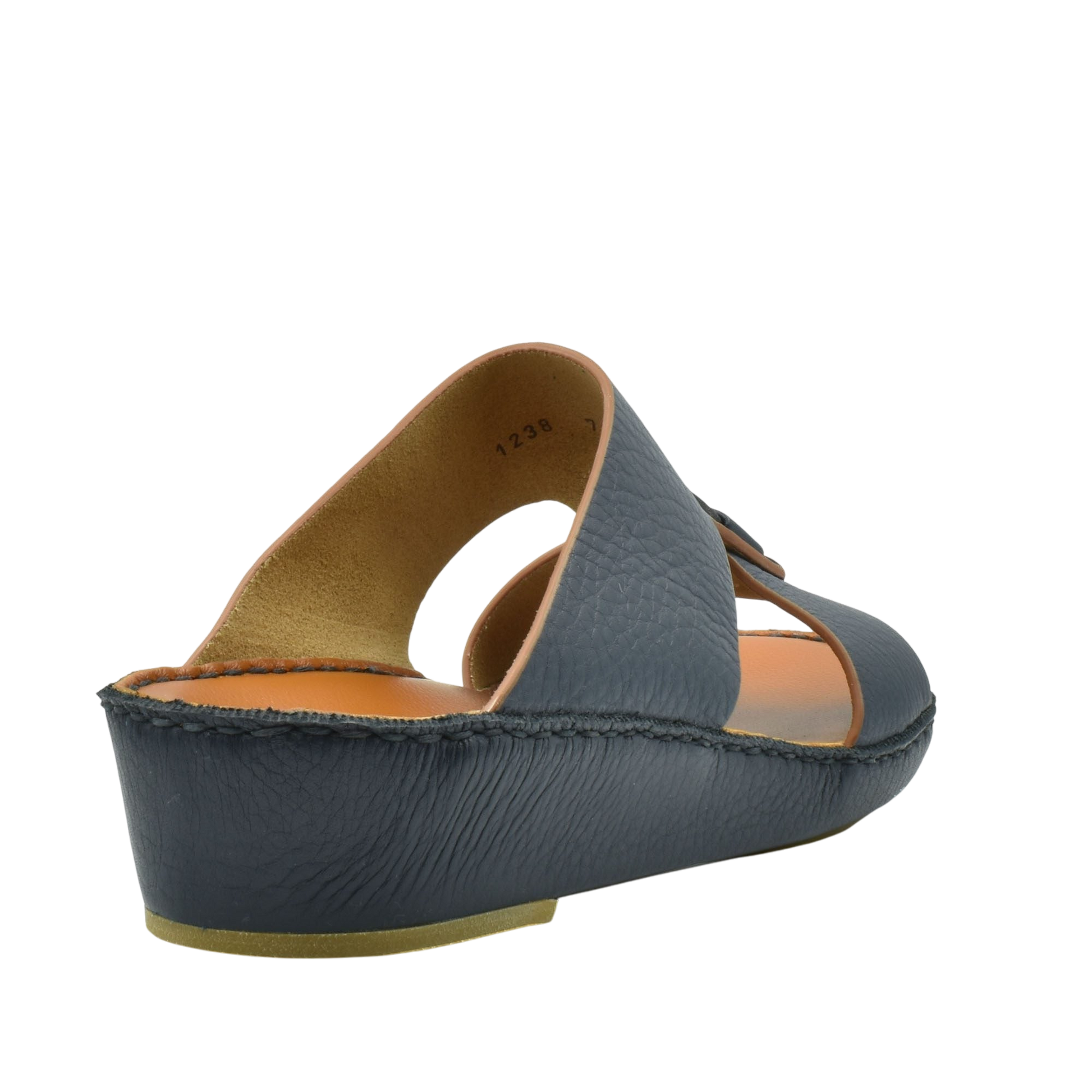Blue granulato leather footwear open-back wedge sandal with cushioned footbed