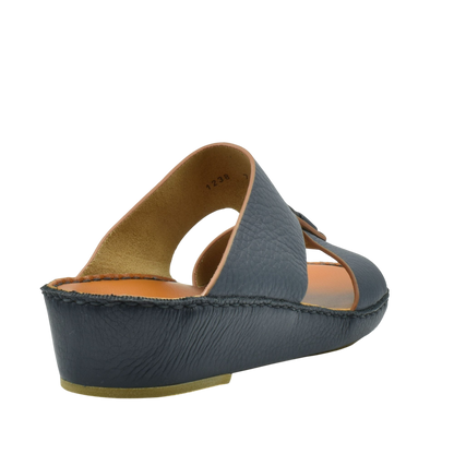 Blue granulato leather footwear open-back wedge sandal with cushioned footbed