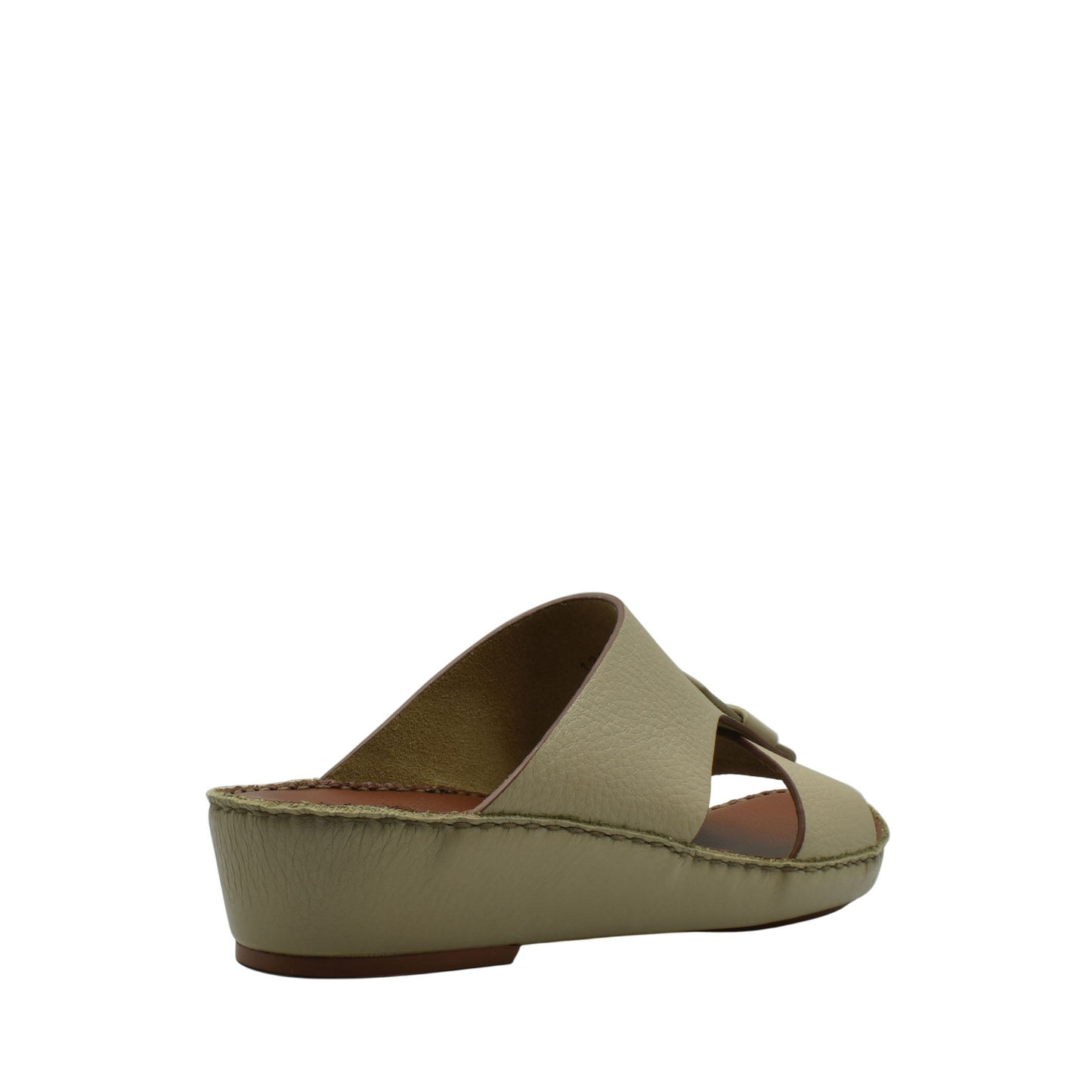 Beige granulato leather footwear open-toe wedge slide sandal with stitched detailing