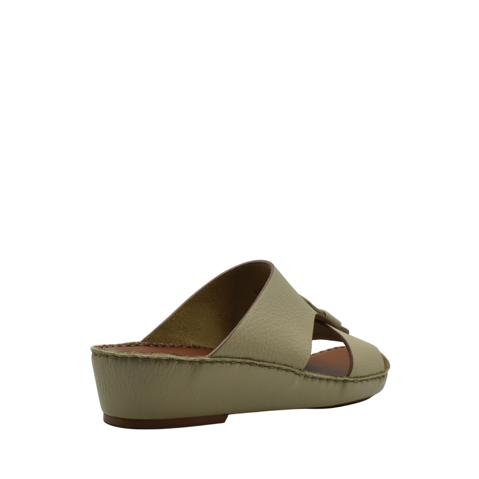 Beige granulato leather footwear open-toe wedge slide sandal with stitched detailing