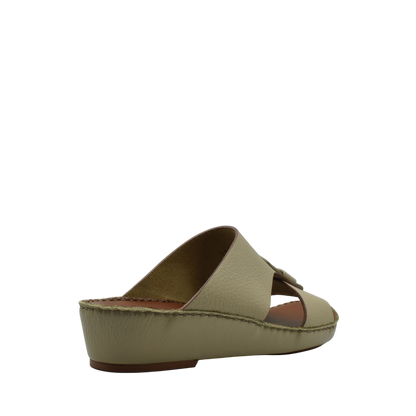 Beige granulato leather footwear open-toe wedge slide sandal with stitched detailing