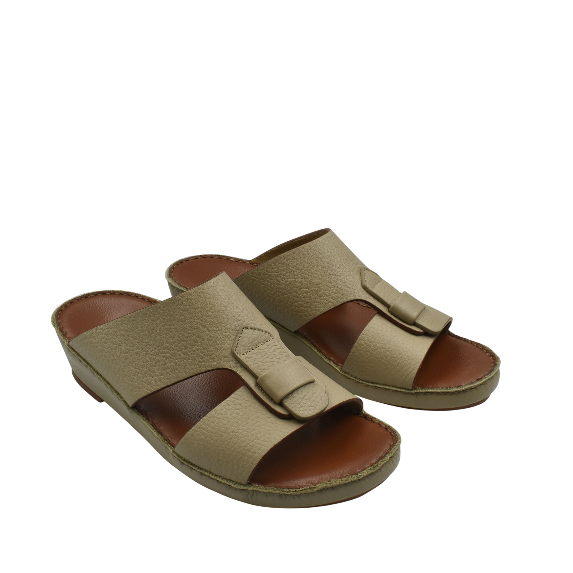 Beige granulato leather footwear slip-on sandals with open toe and adjustable strap