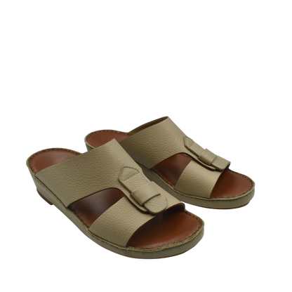 Beige granulato leather footwear slip-on sandals with open toe and adjustable strap