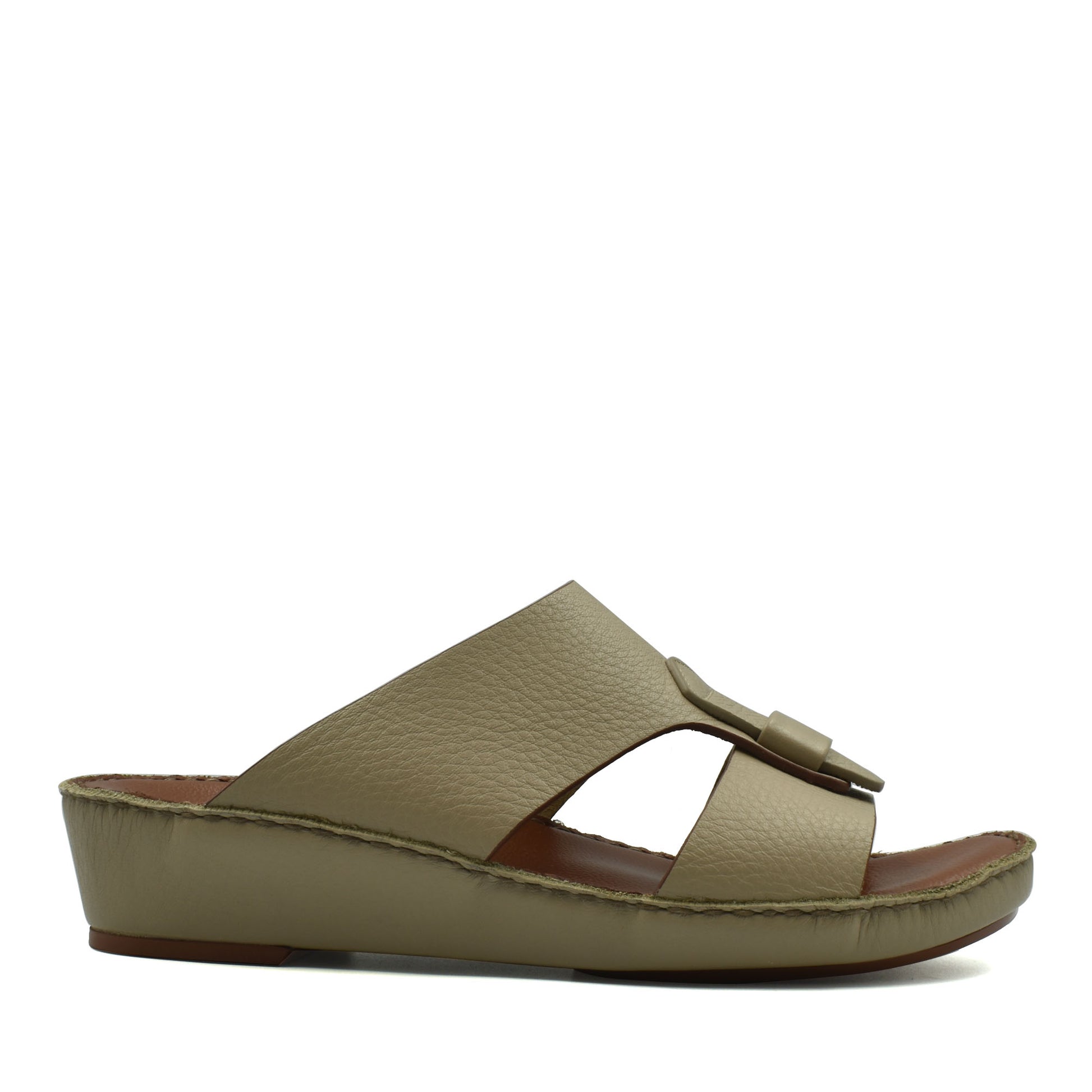 Beige granulato leather footwear wedge sandal with buckle detail from Private Collection