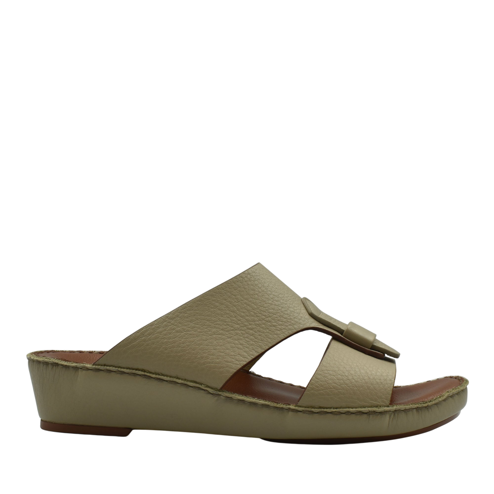 Beige granulato leather footwear wedge sandal with buckle detail from Private Collection