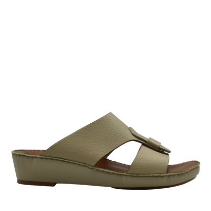 Beige granulato leather footwear wedge sandal with buckle detail from Private Collection