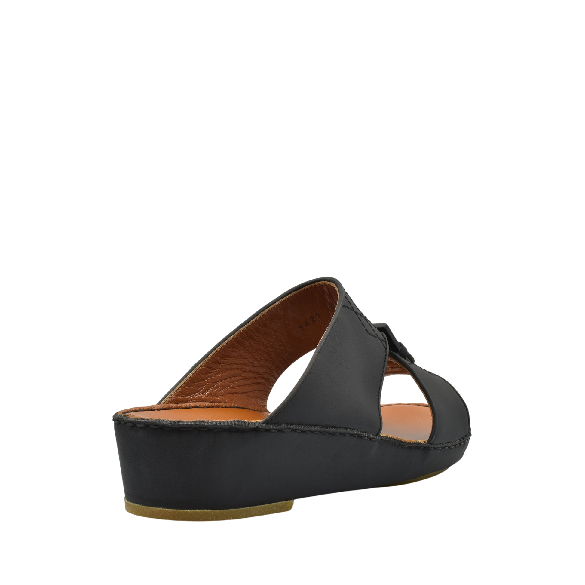 Black Italian Leather Sandals with low wedge heel and open toe design from Private Collection