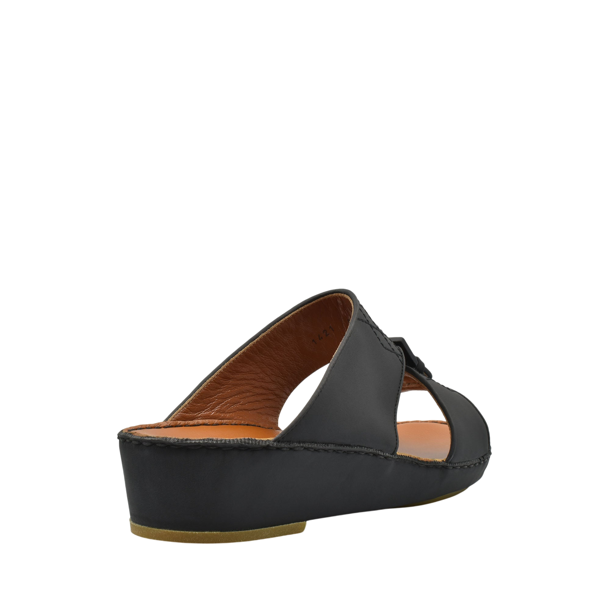 Black Italian Leather Sandals with low wedge heel and open toe design from Private Collection
