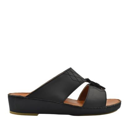Black Italian Leather Sandals with cushioned sole and open toe design from Private collection