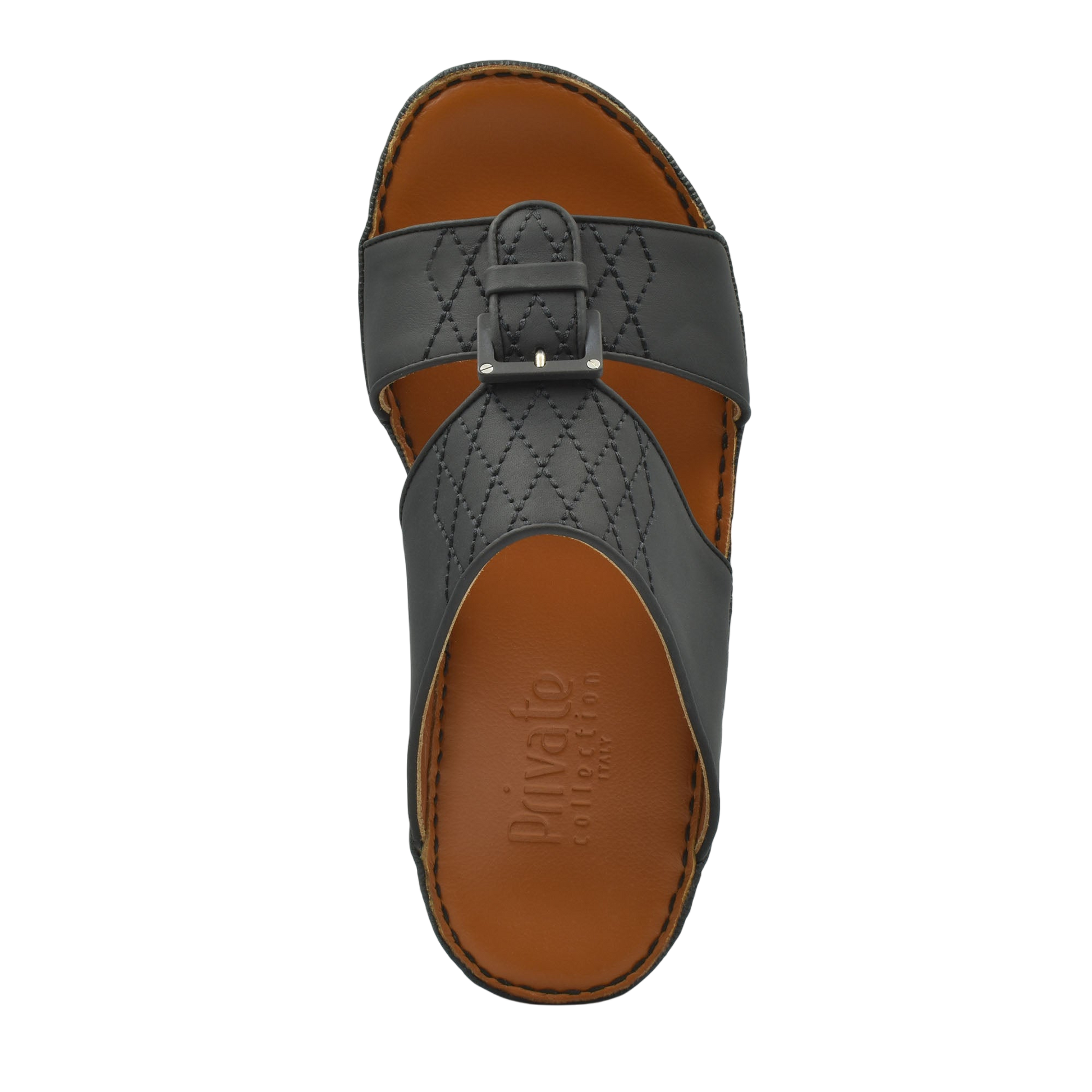 Black Italian Leather Sandals with quilted straps and buckle detail from Private Collection