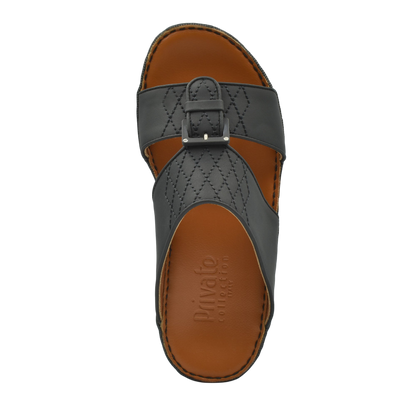 Black Italian Leather Sandals with quilted straps and buckle detail from Private Collection