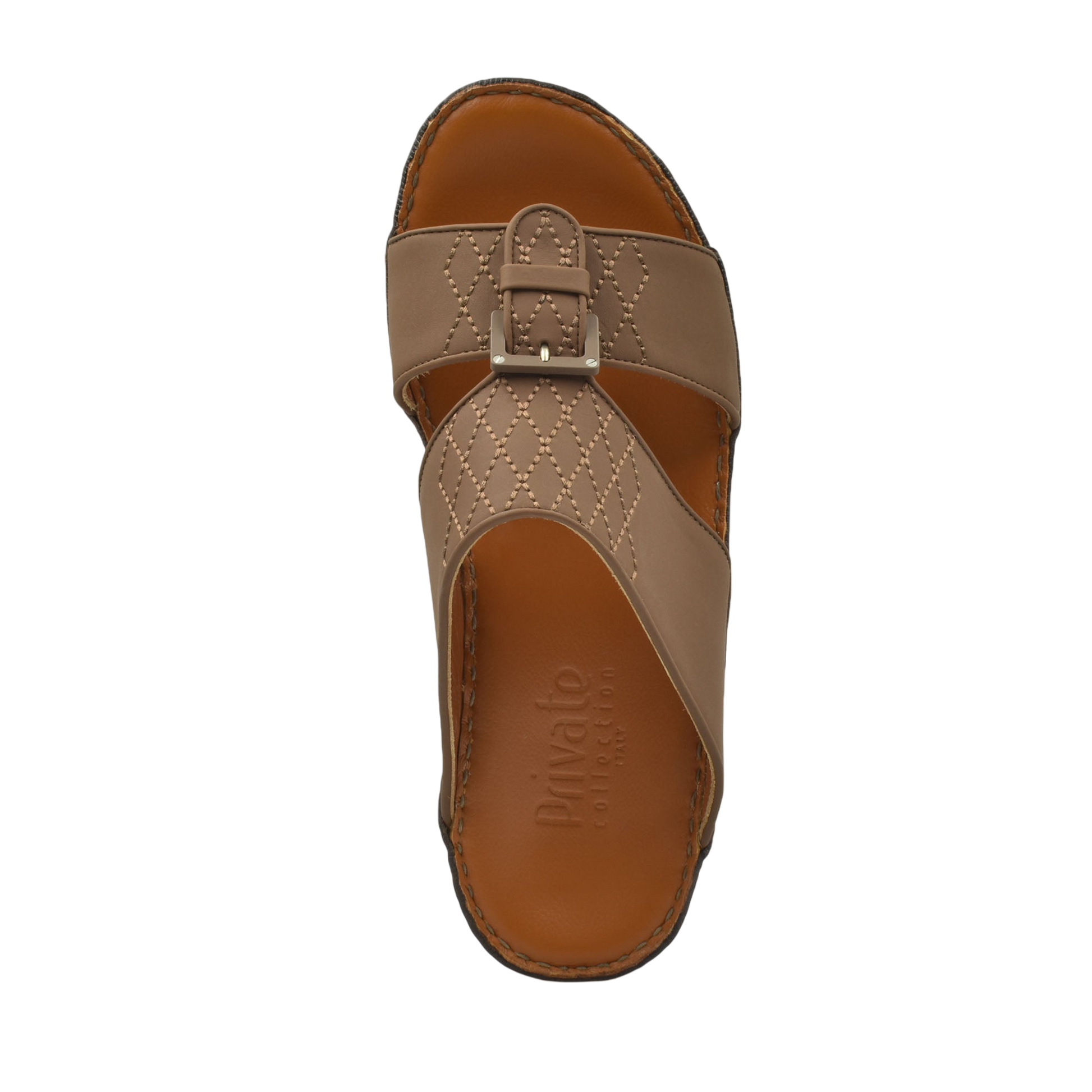 Brown Italian Leather Sandals with quilted design and buckle strap from Private Collection