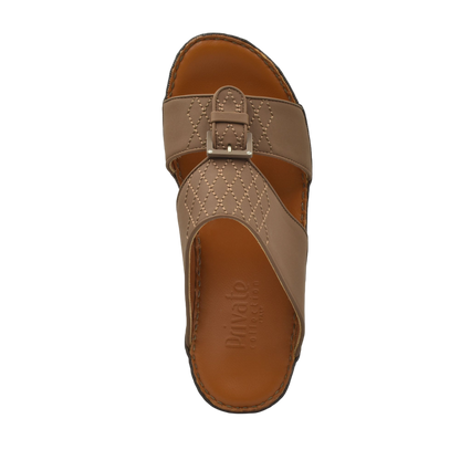 Brown Italian Leather Sandals with quilted design and buckle strap from Private Collection