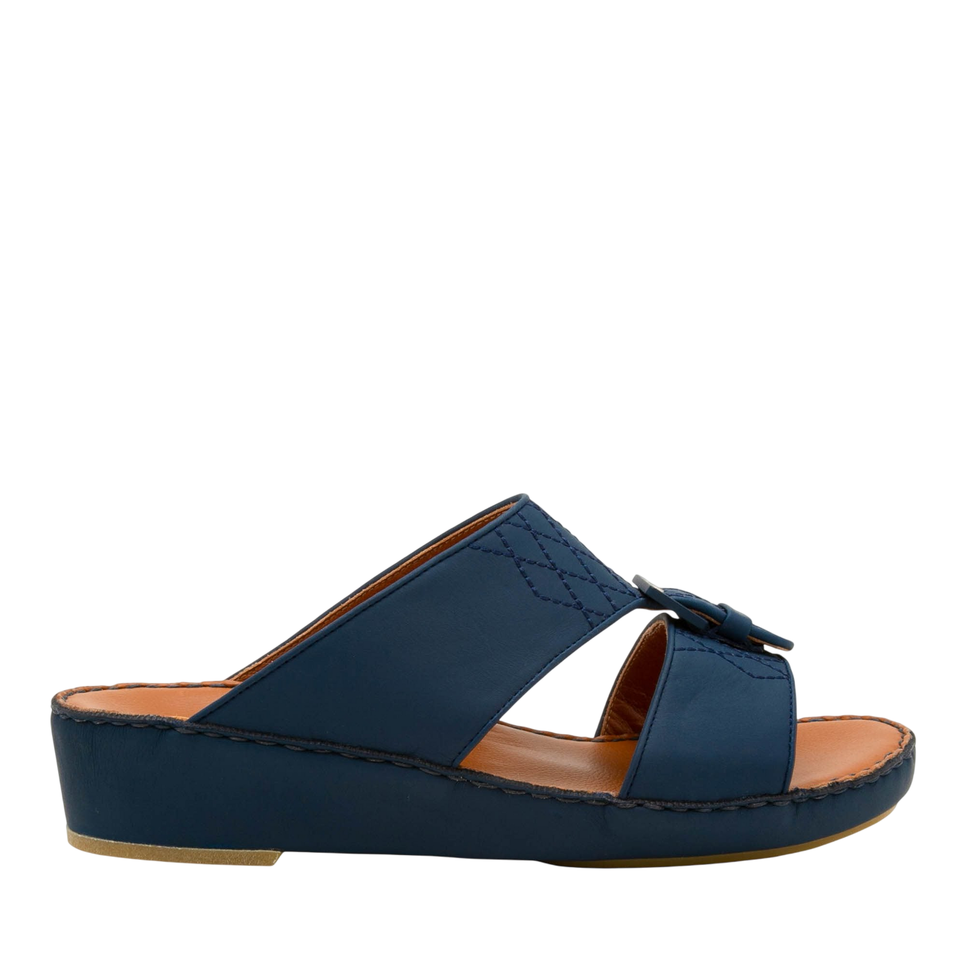 Blue slip-on Italian Leather Sandals with wedge sole and decorative buckle detail