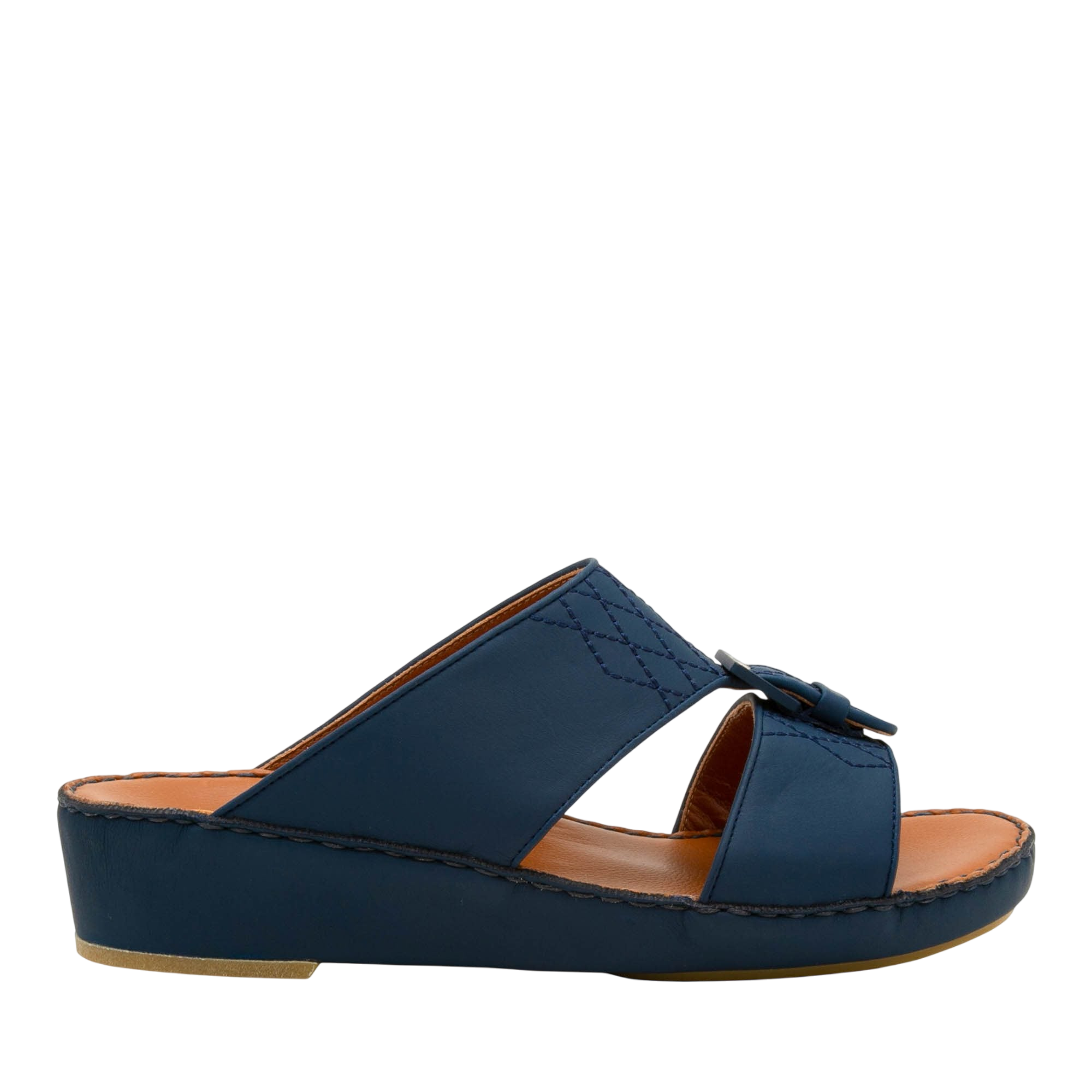 Blue slip-on Italian Leather Sandals with wedge sole and decorative buckle detail