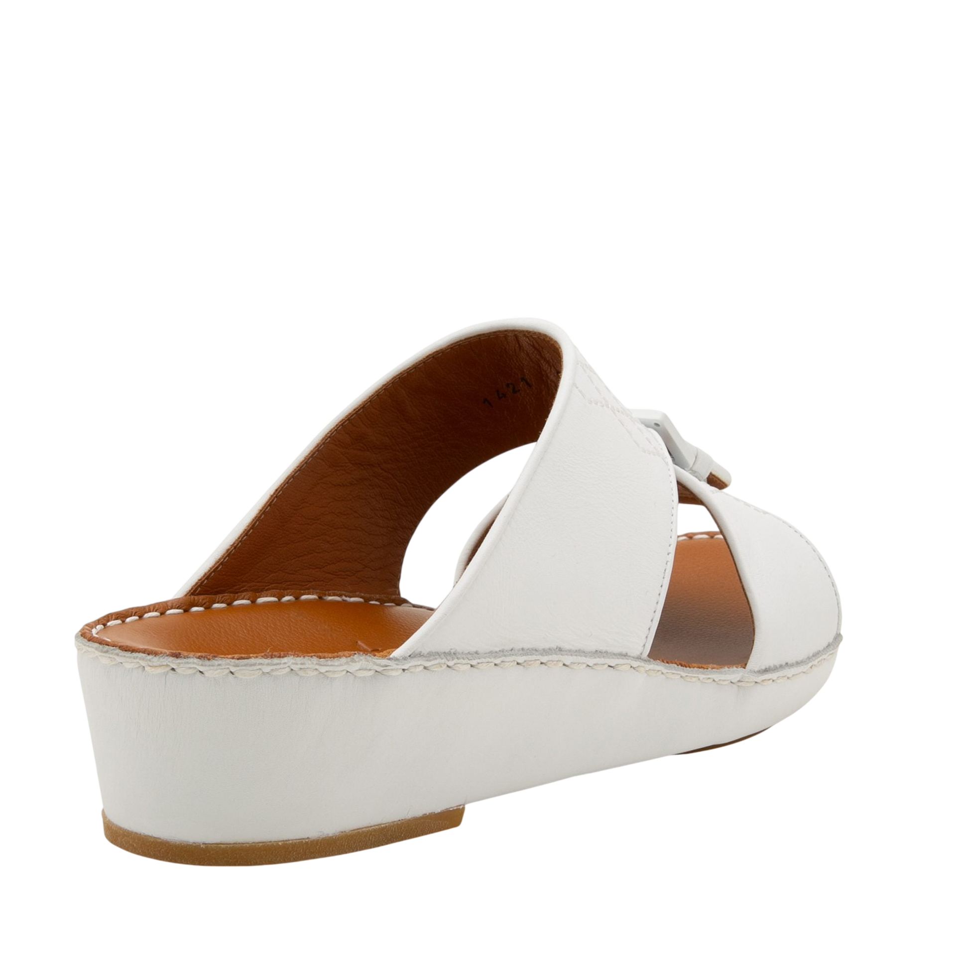 White Italian Leather Sandals with cushioned insole and low wedge heel from Private Collection