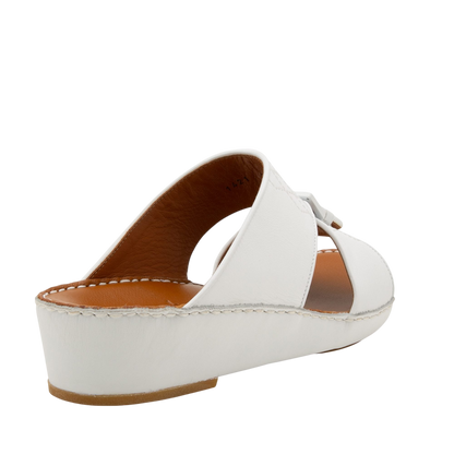 White Italian Leather Sandals with cushioned insole and low wedge heel from Private Collection