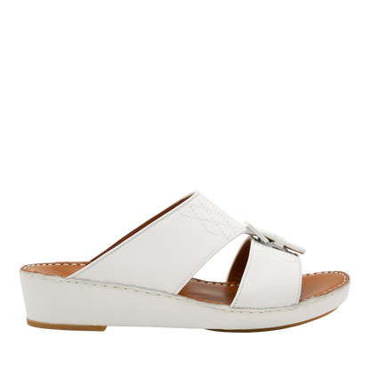 White Italian Leather Sandals with open toe and low wedge heel from private collection