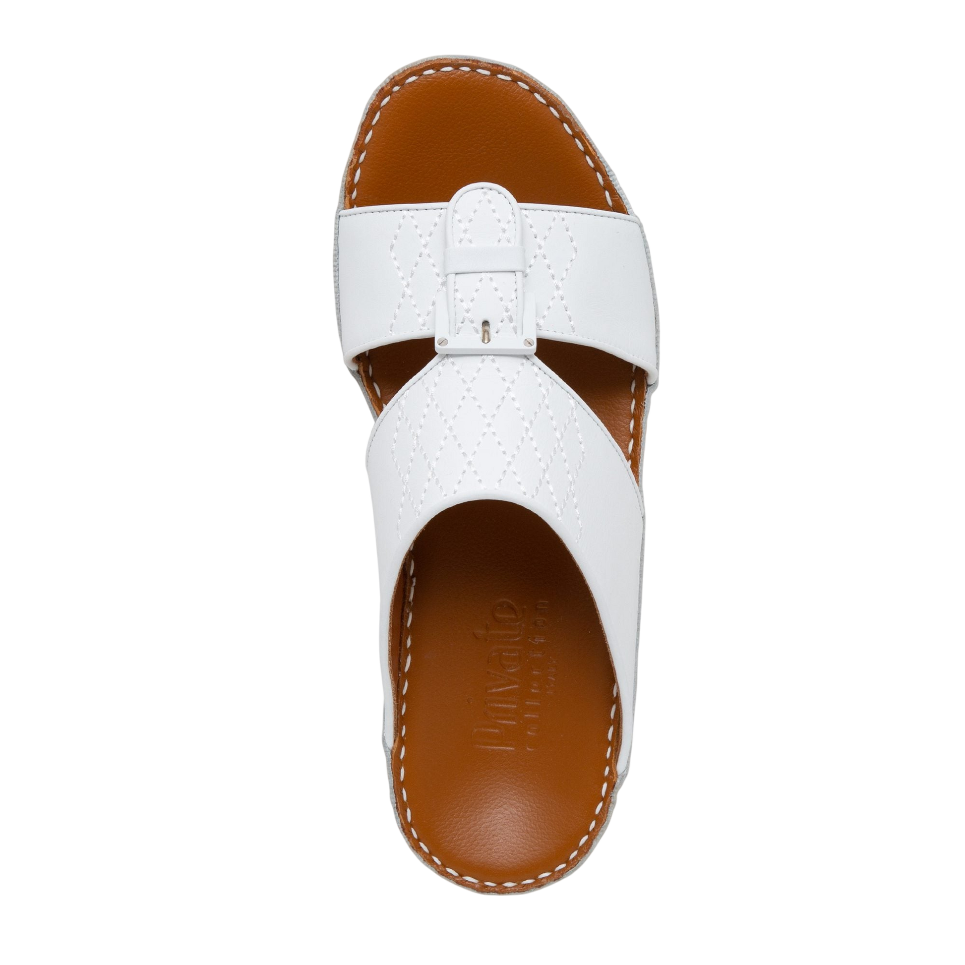 White Italian Leather Sandals with quilted straps and brown cushioned sole from private collection