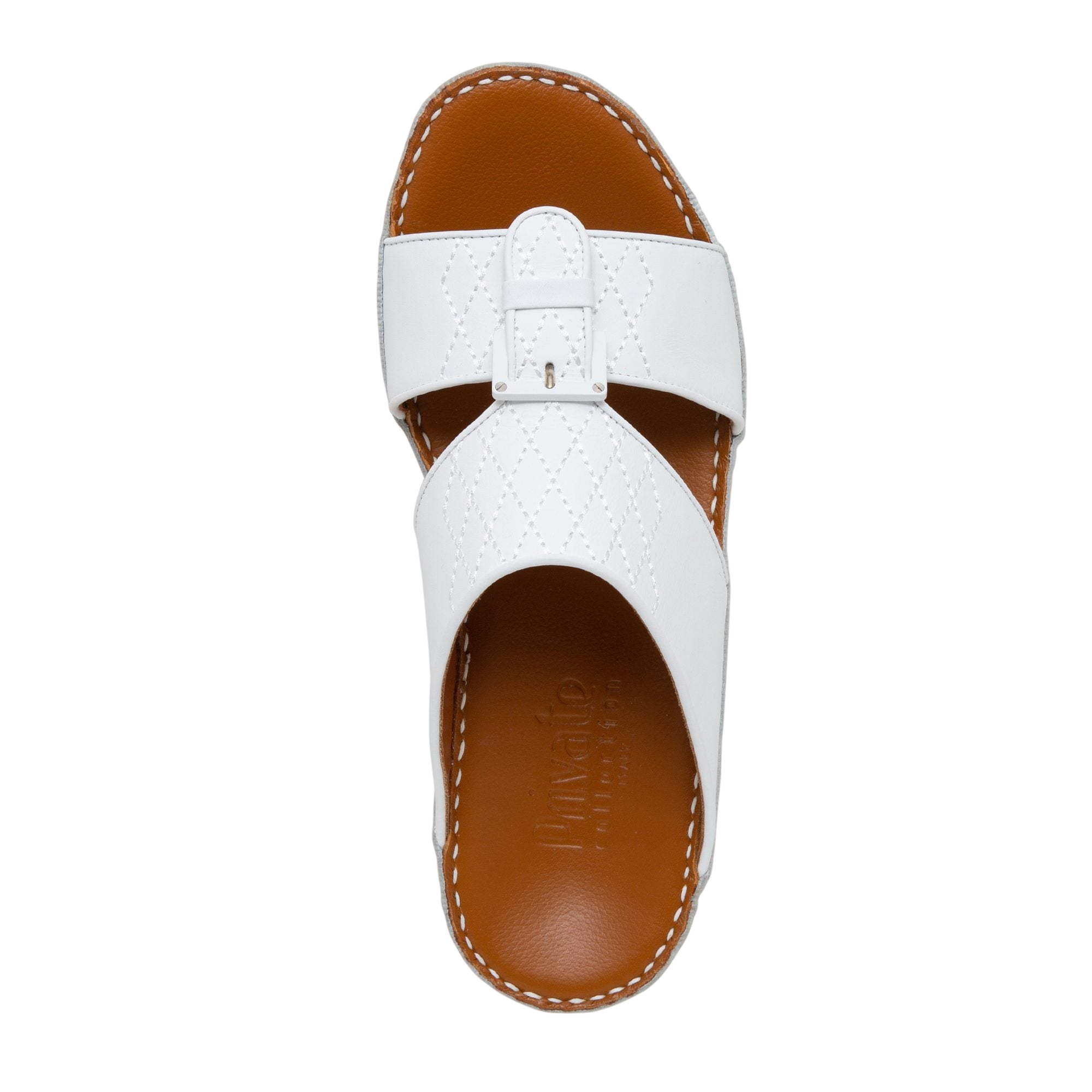 White Italian Leather Sandals with quilted straps and brown cushioned sole from private collection
