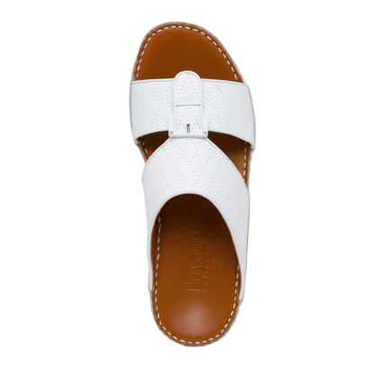 White Italian Leather Sandals with quilted straps and brown cushioned sole from private collection