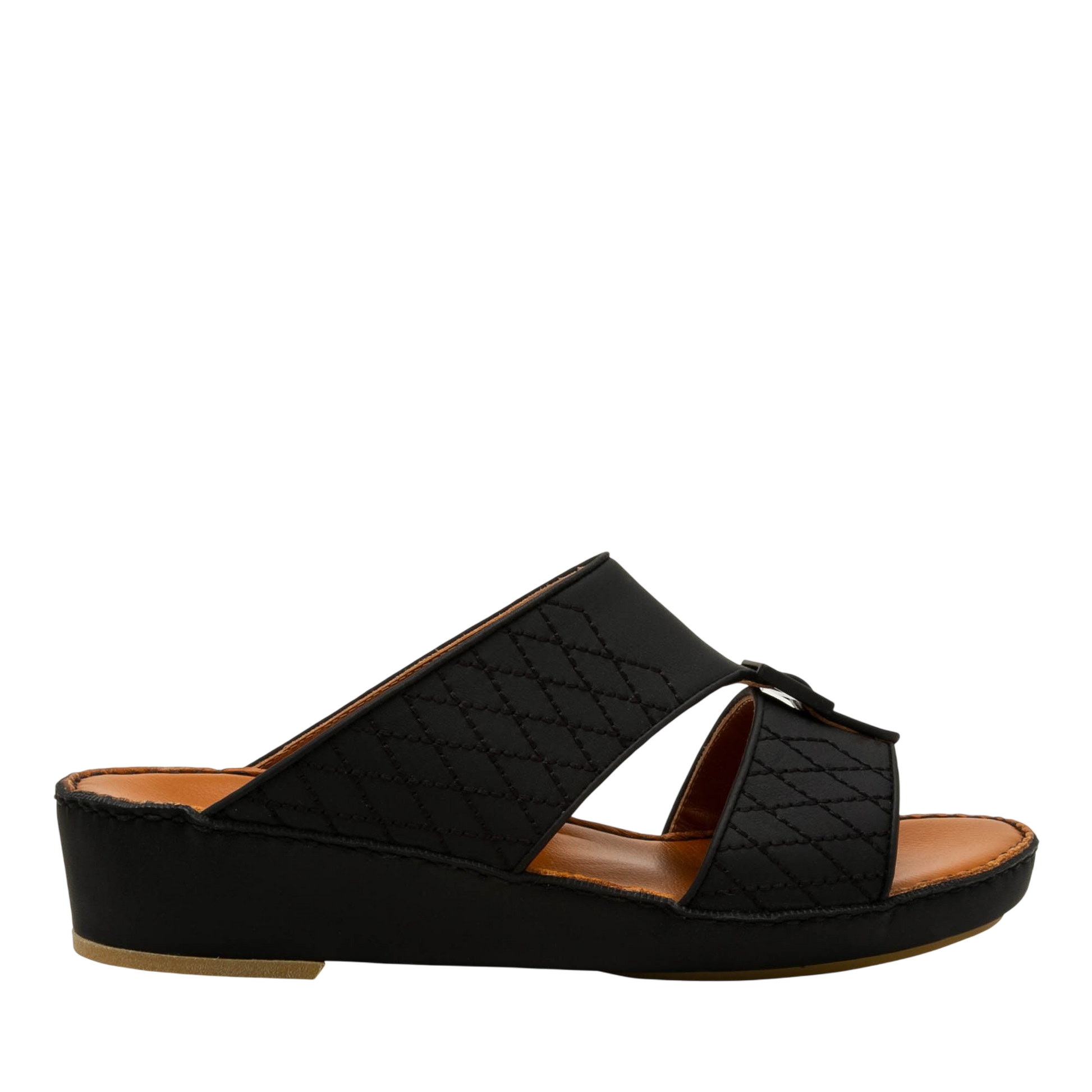Black quilted luxury calf leather sandals with open toe and low wedge heel