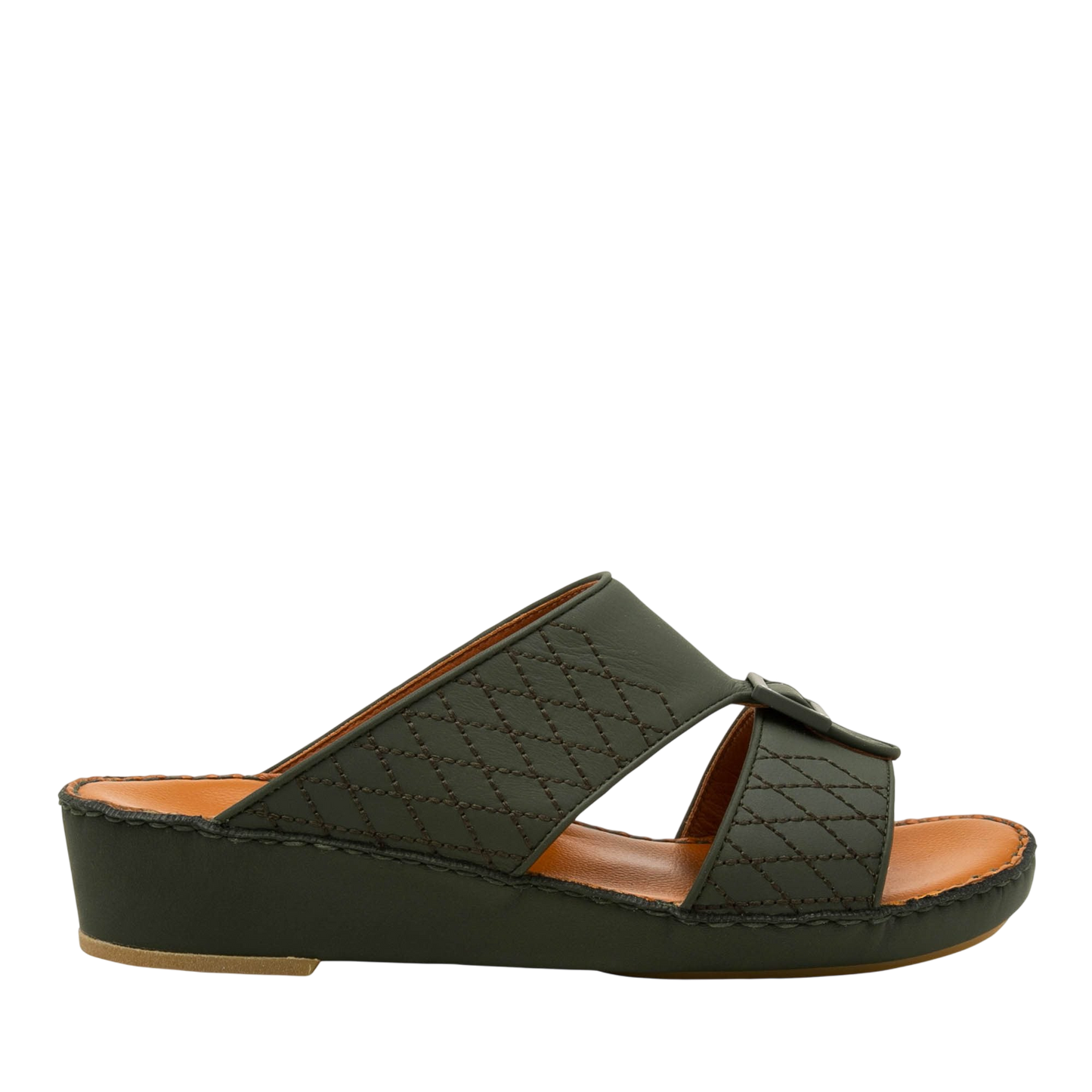 Black luxury calf leather sandals with quilted straps and a low wedge heel for comfortable wear