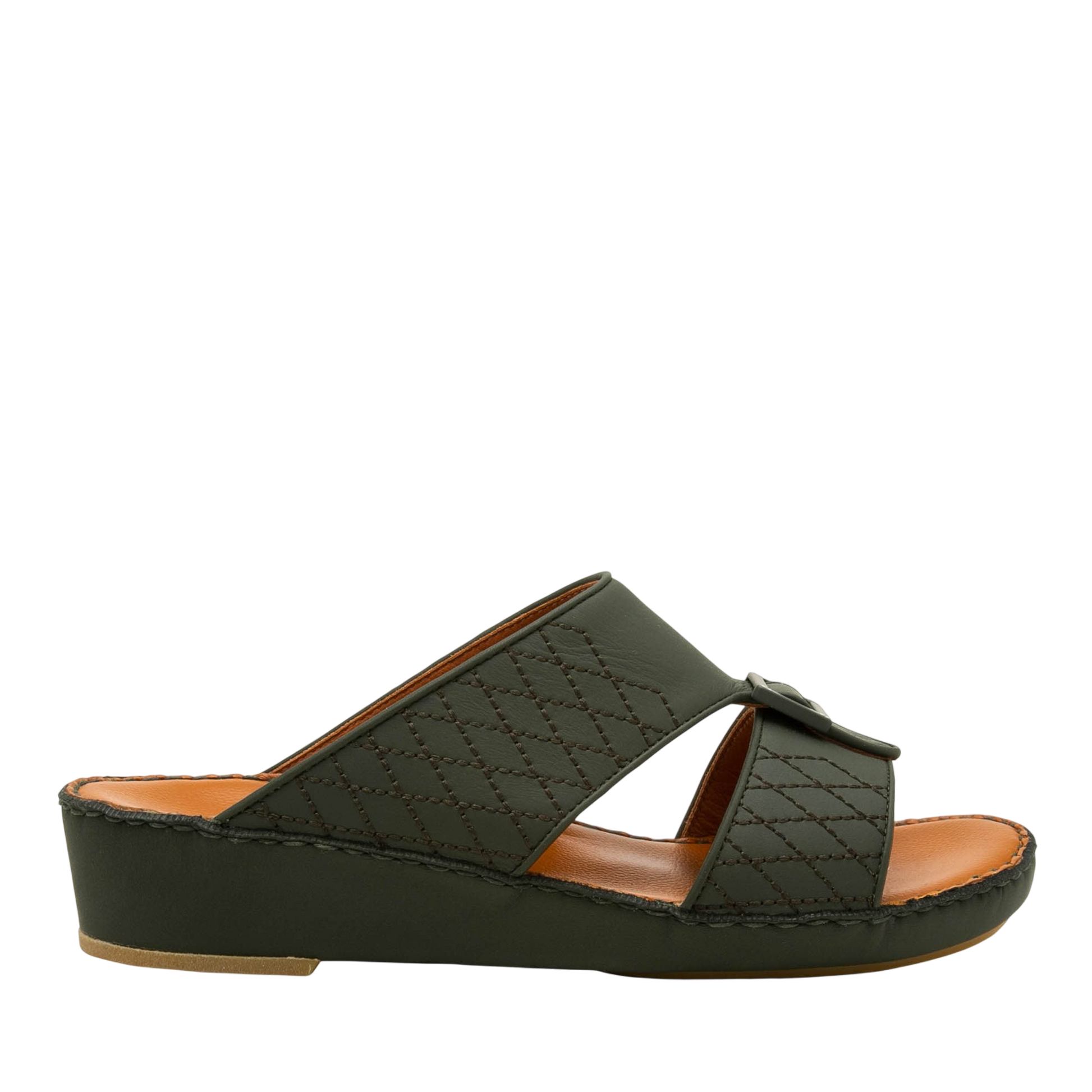 Black luxury calf leather sandals with quilted straps and a low wedge heel for comfortable wear