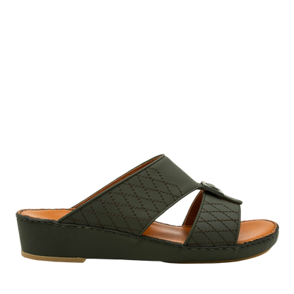 Black luxury calf leather sandals with quilted straps and a low wedge heel for comfortable wear