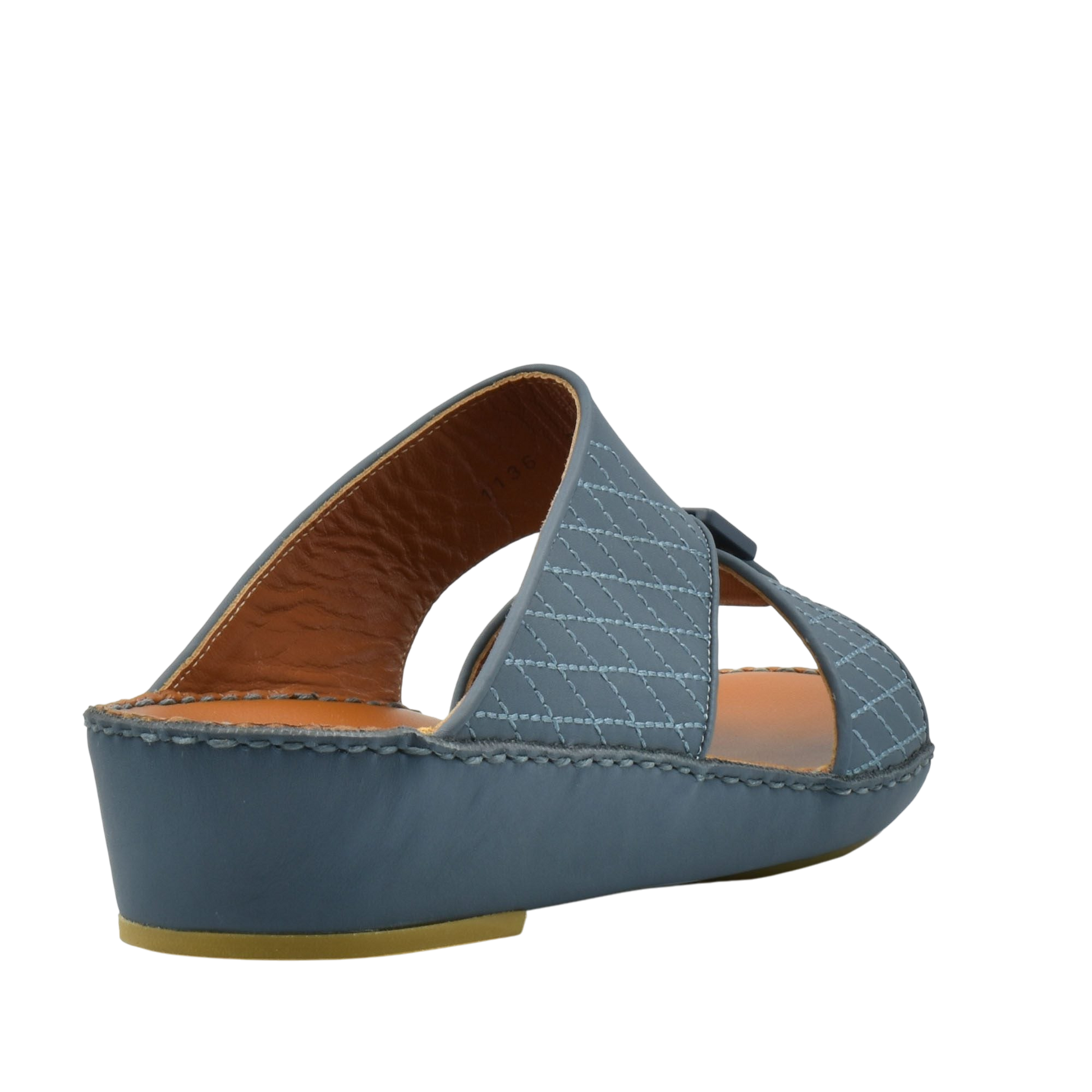 Blue luxury calf leather sandals with wedge heel and stitched detailing for stylish comfort