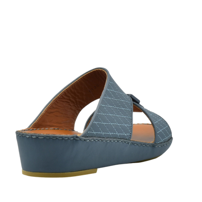 Blue luxury calf leather sandals with wedge heel and stitched detailing for stylish comfort