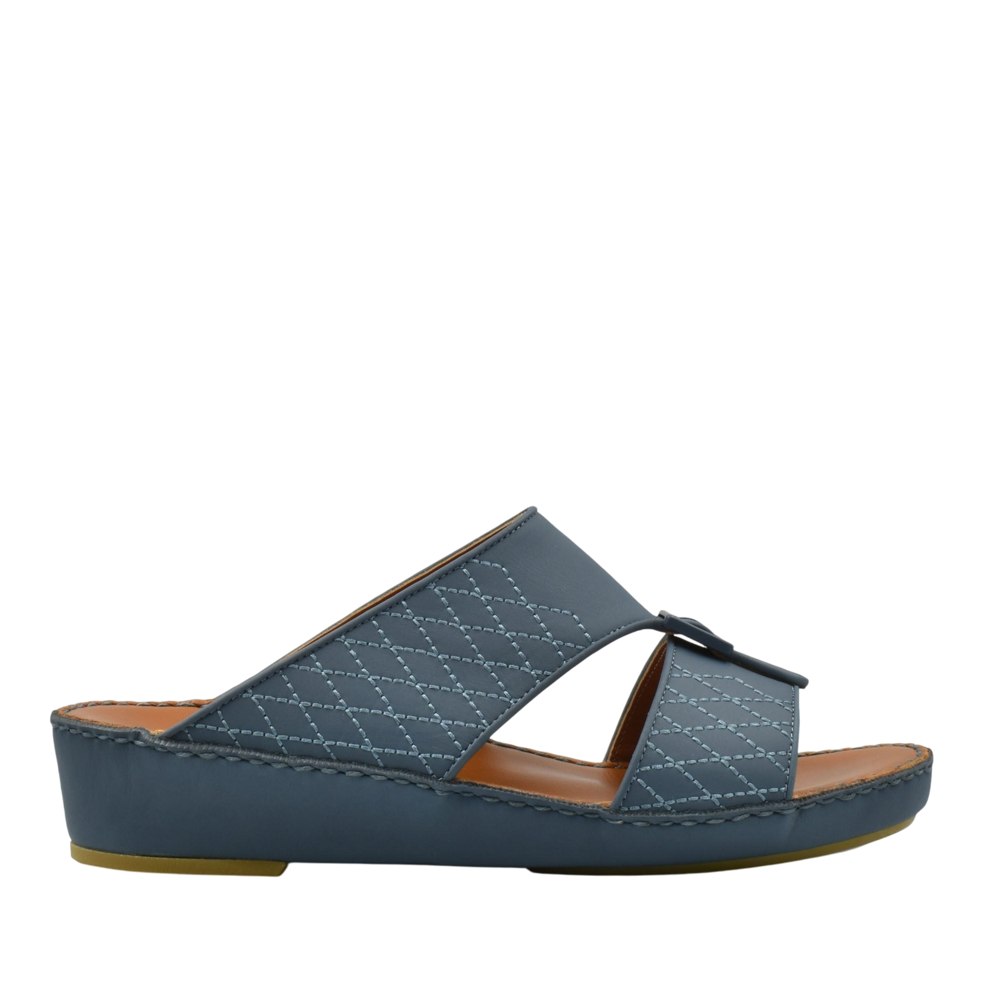 Blue luxury calf leather sandals with quilted design and comfortable wedge sole