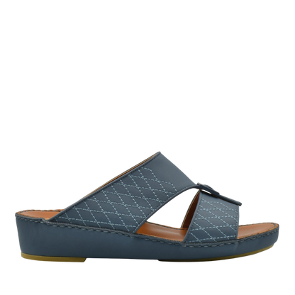 Blue luxury calf leather sandals with quilted design and comfortable wedge sole