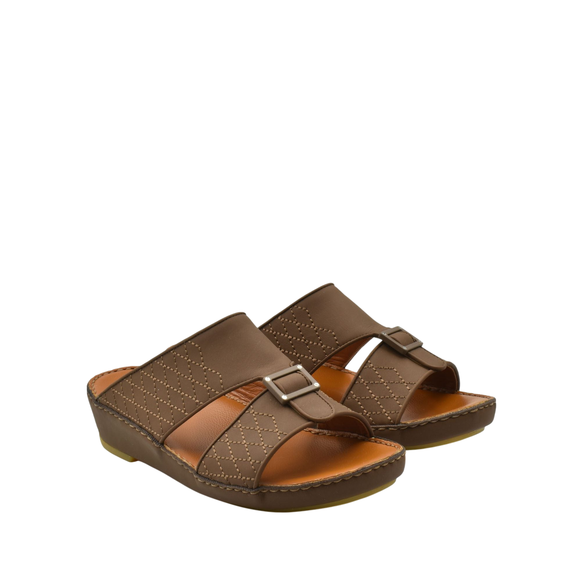 Brown luxury calf leather sandals with stitched detailing and buckle straps from private collection
